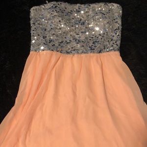 High-low coral and silver dress